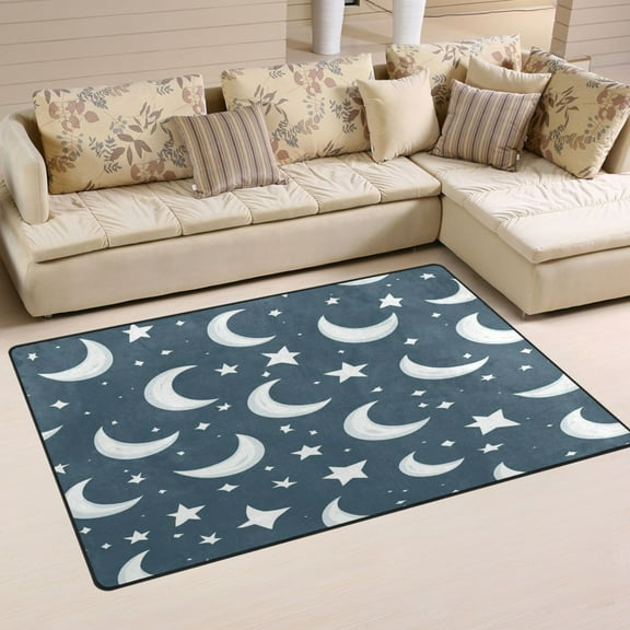 White Moon and Stars Soft Polyester Area Rug 31''x20'', Non Slip, Memory Foam, Water Absorbent