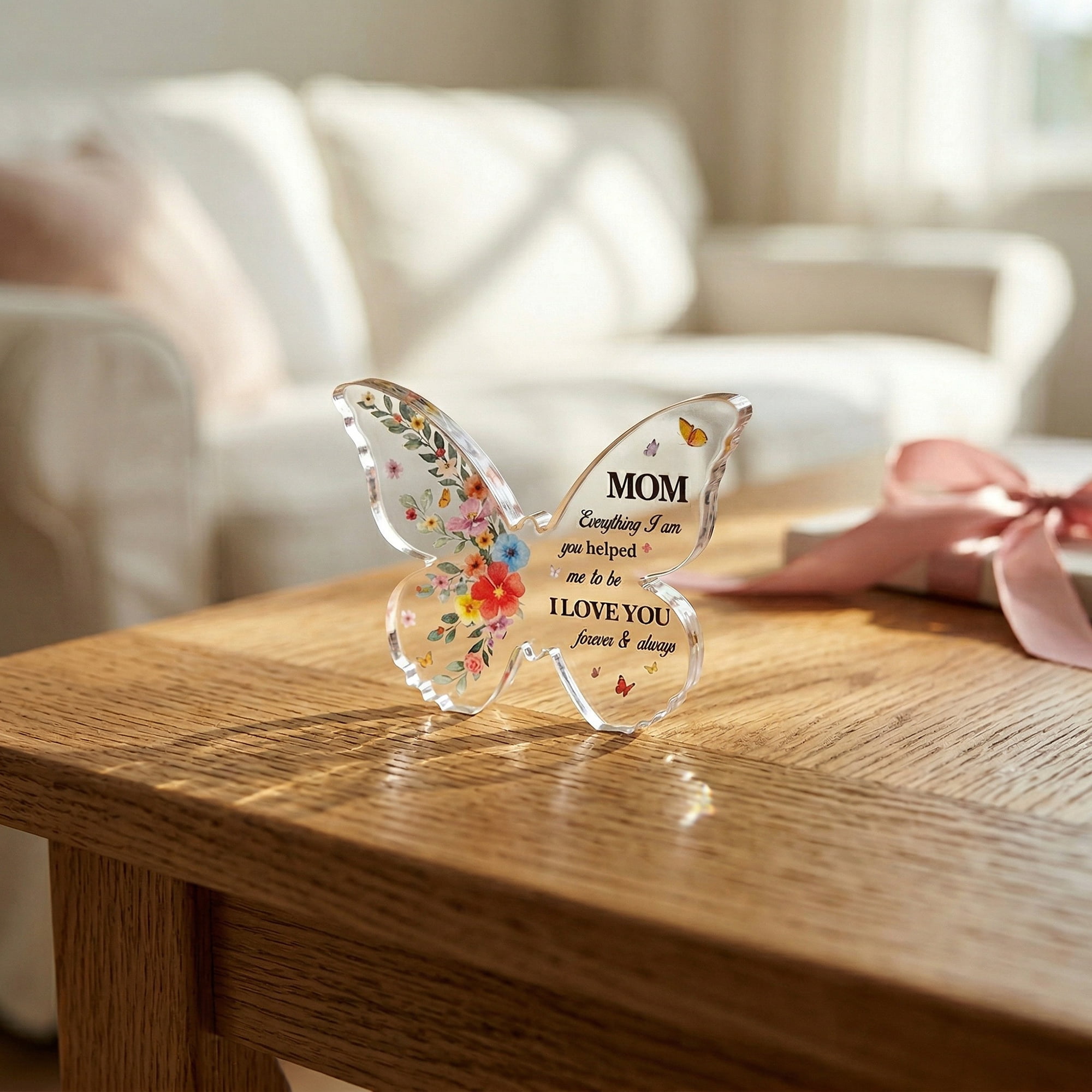 Unique Bargains Acrylic Butterfly Gift Inspirational Desk Plaque Ornament White 3in