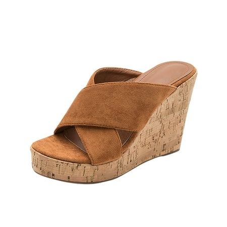 

Kukoosong Wedge Sandals for Women Summers Shoes Back Empty Thick-soled Thick-heeled Wedge Slippers Sandals Women Brown 43