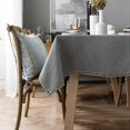 thumbnail image 4 of Linen Textured Solid Tablecloth with Flower Pattern Edge Farmhouse Dust-Proof Table Cloth for Kitchen Dinning Tabletop Decoration (Grey, 55x63 Inch), 4 of 4
