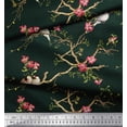 thumbnail image 3 of Soimoi Green Cotton Voile Fabric Floral & Franklin Gull Bird Printed Fabric 1 Yard 56 Inch Wide, 3 of 3