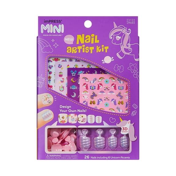 imPRESS MINI Squoval Press on Nail Artist Kit for Kids, 26 Pieces
