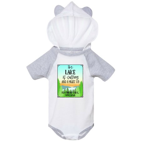

Inktastic The Lake is Calling and I Must Go Flathead Lake Montana Gift Baby Boy or Baby Girl Bodysuit