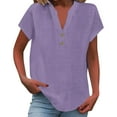thumbnail image 6 of Womens Tops Fashion Casual V Neck Down Short Sleeve Top T Shirt Cotton & Linen Soft Loose Com fortable With Embroidery for Dating & Vacation Package Size: 20X10X2Cm 2Xl Shirts for Women, 6 of 8