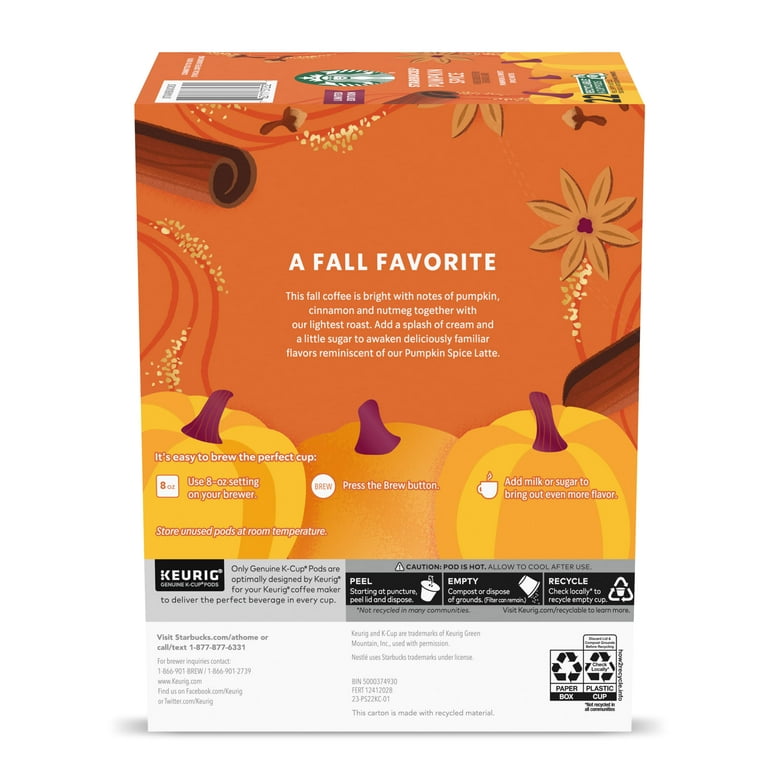 Starbucks Pumpkin Spice Naturally Flavored Coffee Keurig K Cup Coffee Pods 22 Count Walmart