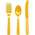 thumbnail image 2 of DecorRack 96 Pieces Plastic Cutlery Set, Disposable Forks, Knives, Spoons, Party Utensils, Yellow (96 Pack), 2 of 6