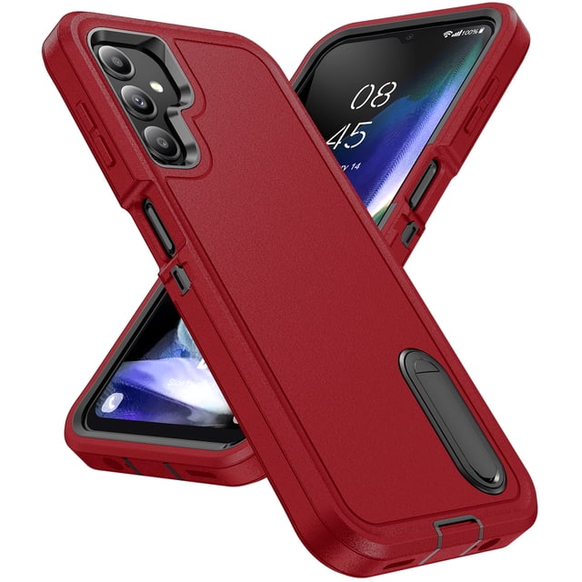 Pour Samsung Galaxy A14 5G Étui de Protection Robuste Corps Complet Multi-Couches Antichoc avec Béquille Cachée Étui Hybride en Silicone Rigide PC pour Samsung A14 5G, Noir+orange