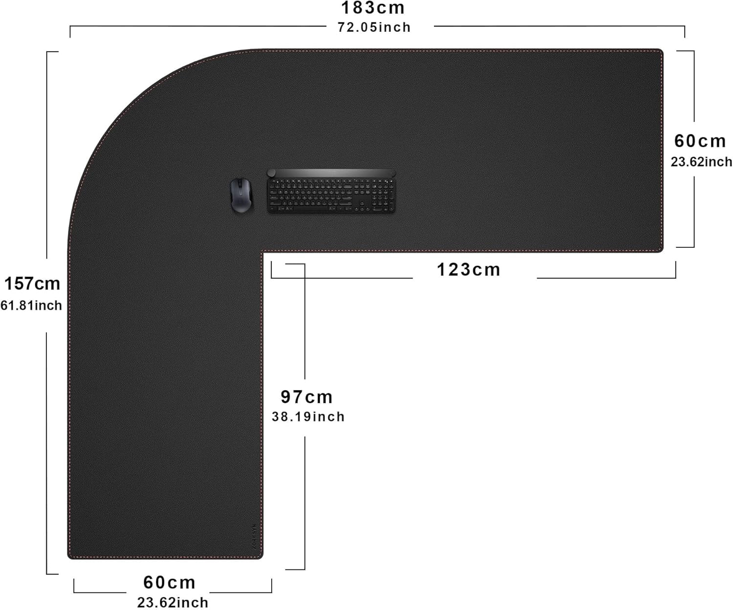 L-Shaped Gaming Desk Mat Mouse pad, Computer Corner Desk Pad, 47" Home Office Writing Desk Pad Protector, Large Waterproof PU Leather Corner Mousepad - Black, (120+120) x40cm