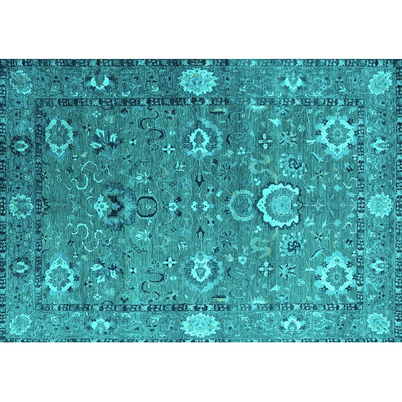 Ahgly Company Machine Washable Indoor Rectangle Oriental Turquoise Blue Industrial Area Rugs, 3' x 5'