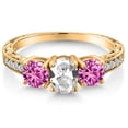 thumbnail image 3 of Gem Stone King 2.22 Ct White Created Sapphire Pink Created Sapphire 18K Yellow Gold Plated Silver Ring (Size 7), 3 of 6