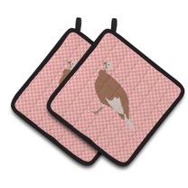 Caroline's Treasures Jersey Buff Turkey Hen Pink Check Pair of Pot Holders