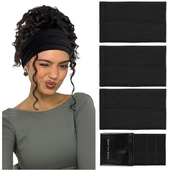 LinYooLi Wide Headbands for Women - Non-Slip Thick Boho Elastic Hair Bands, Stretchy Sweat Headbands for Workout, Running, and Work - 3 Pack