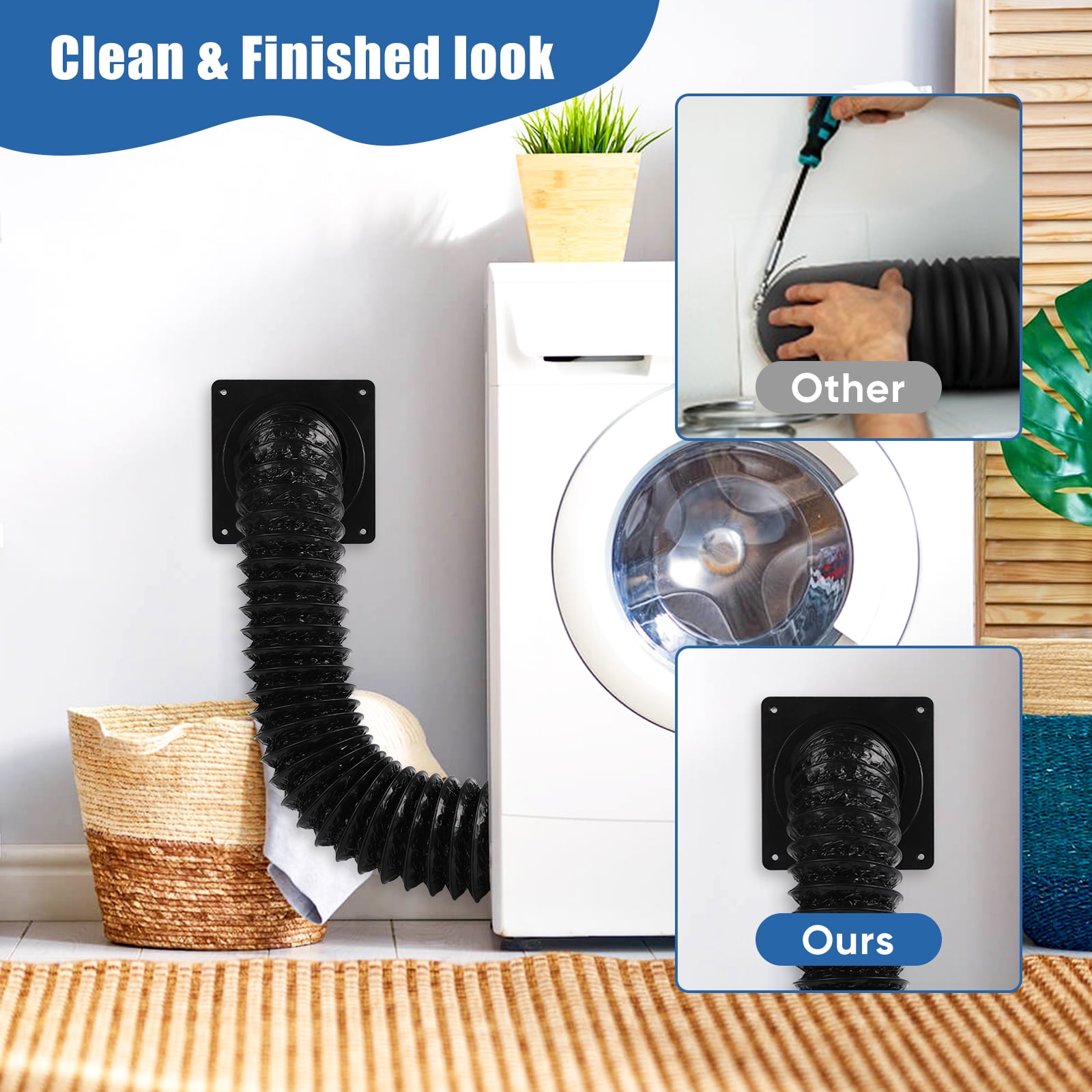 Black Dryer Vent Hose Connector Kit, Dryer Vent Wall Plate with Black Hose