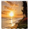 thumbnail image 2 of JOOCAR Hawaiian Shower Curtain, Warm Tropical Sunset on Sands of Kaanapali Beach in Maui Hawaii Traveling,with Hooks,72x72 inch Orange Green Pink, 2 of 6