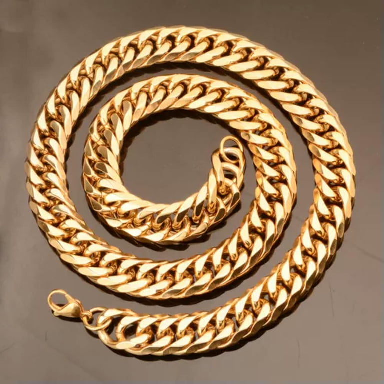 QQTDFG 9mm-21mm Fashion 18K Gold Plated Stainless Steel MENS Curb