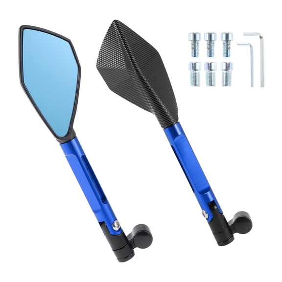 Unique Bargains 1 Set Universal Motorcycle Rear View Mirrors Adjustable Bar End Side Mirrors Mount M8/M10 Black Blue Aluminum Alloy Aluminum Polygonal Shape