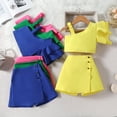 thumbnail image 3 of WOYY Toddler Girls Summer 2pcs Outfits One Shoulder Sleeveless Solid Camisole Top Shorts Set, 3 of 3