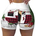 thumbnail image 2 of Logiee Vintage Buffalo Plaid Christmas Camper Print Women's Biker Shorts,Workout Gym Shorts,Scrunch Shorts,Tummy Control Hidden Scrunch Running Yoga Shorts-Large, 2 of 8