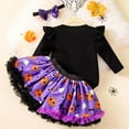 thumbnail image 4 of mgoYE Baby Girl 0-3 Months Outfits My 1st Halloween Baby Girl Outfits Letter Ghost Pumpkin Print Romper Suspender Skirts Headband Socks 4Pcs Set(A,3-6 Months), 4 of 7