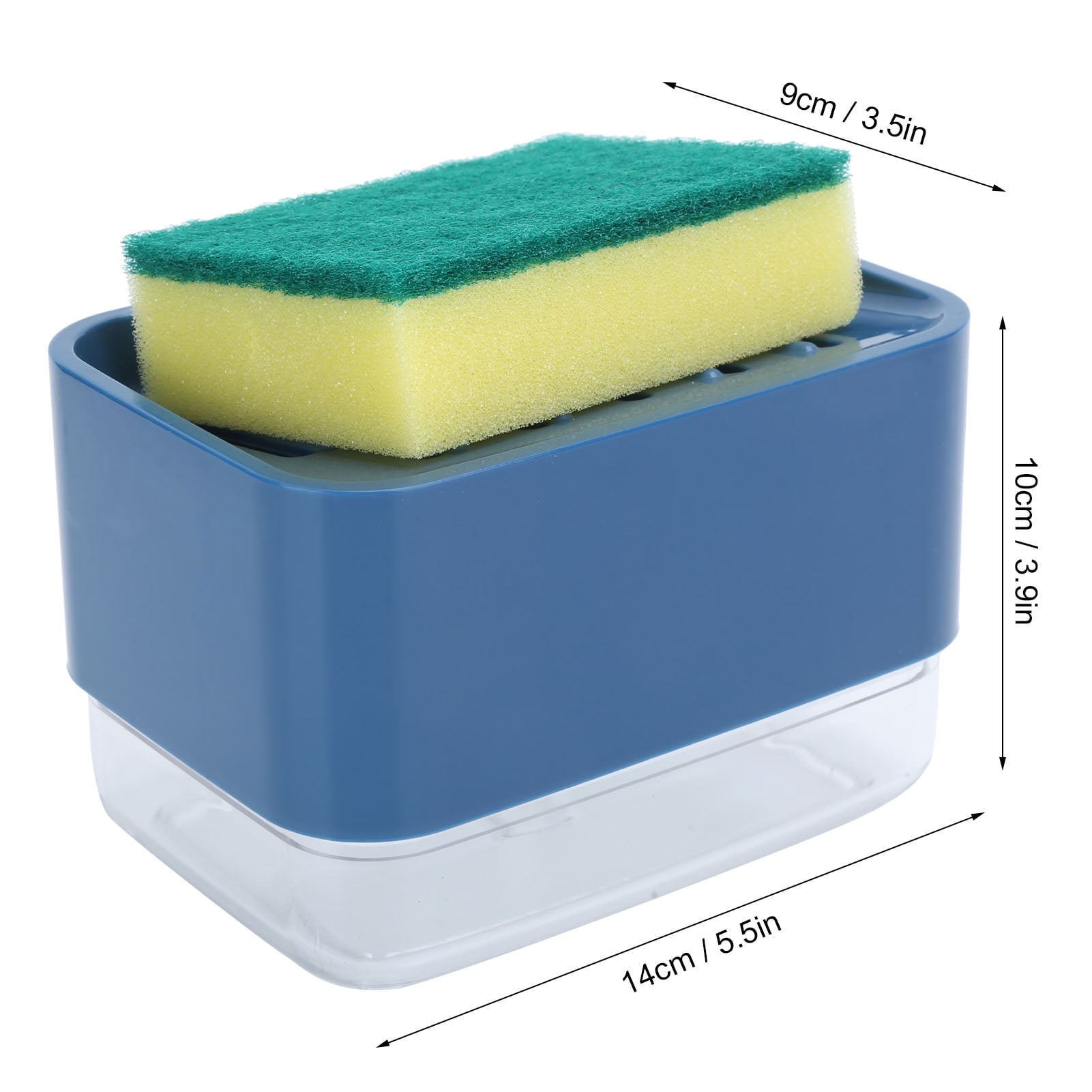 Blue Press-Type Soap Dispenser with Sponge Holder, 2-in-1 Kitchen Organizer