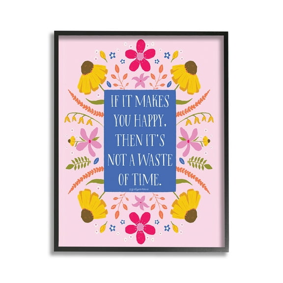Stupell Industries Floral Makes You Happy Botanical & Floral Painting Black Framed Art Print Wall Art, 11 x 14