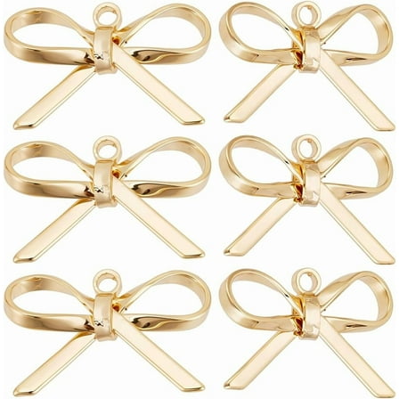 30Pcs Brass Pendants Bowknot Charms Real 18K Gold Plated 9x15x3mm Hole: 1.2mm