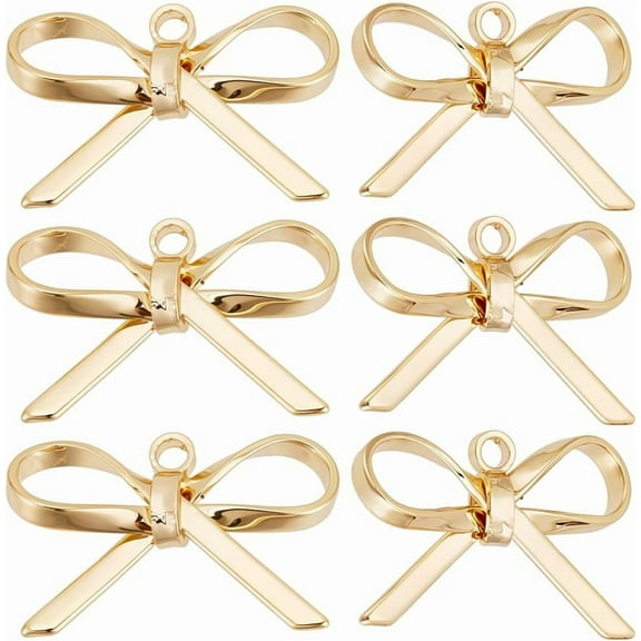 30Pcs Brass Pendants Bowknot Charms Real 18K Gold Plated 9x15x3mm Hole: 1.2mm