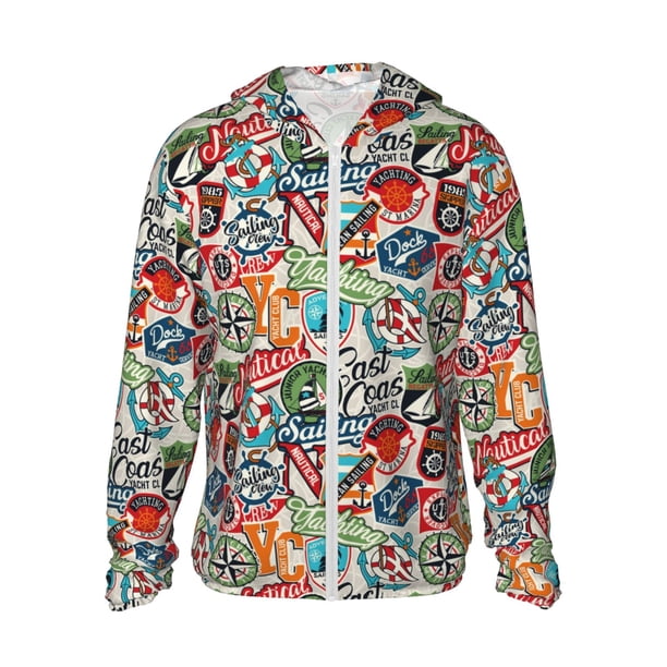 Fotbe Cute Nautical Chaqueta con Protección Solar UPF 50+ para Hombre y Mujer, Camisa con Capucha y Bolsillos-Medium