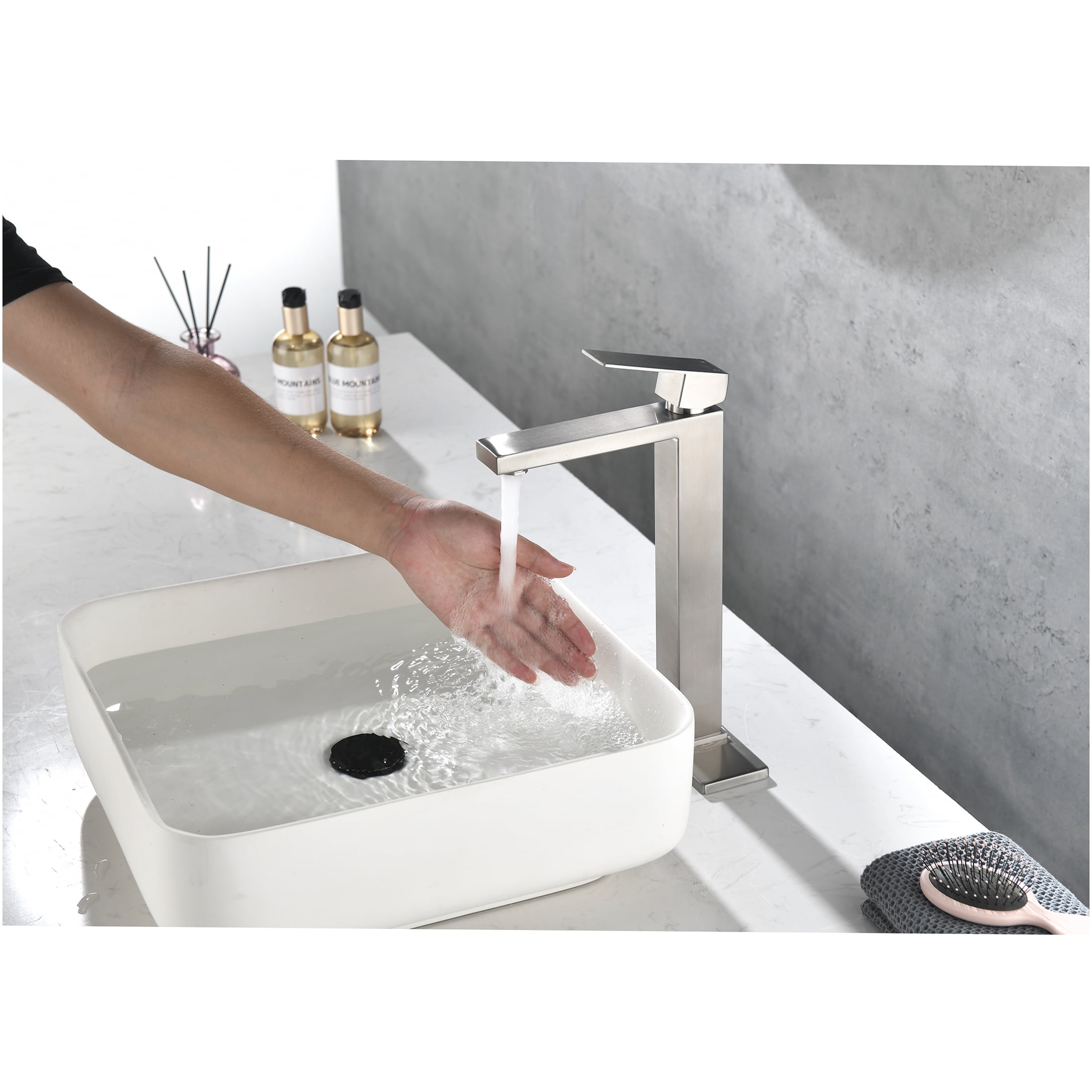 JERFIT Single Handle Bathroom Faucet Brushed Nickel, 1-Hole Vessel Sink Faucet with Pop-Up Drain Assembly, Anti-Splash Aerator, Stainless Steel Vanity Faucet for Bathroom Sink