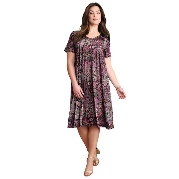 Roaman's Women's Plus Size Short Sleeve Sleeve Swing Dress