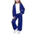 thumbnail image 2 of Dakiuu Girls Pants Set 3 Pieces Short Sleeve Tee Shirt Full Zip up Fleece Hoodie and Wide Straight Leg Jogger Sweatpants for Kids All Season Cute Matching Clothes Sweatsuit Set Blue 11-12 Years, 2 of 4
