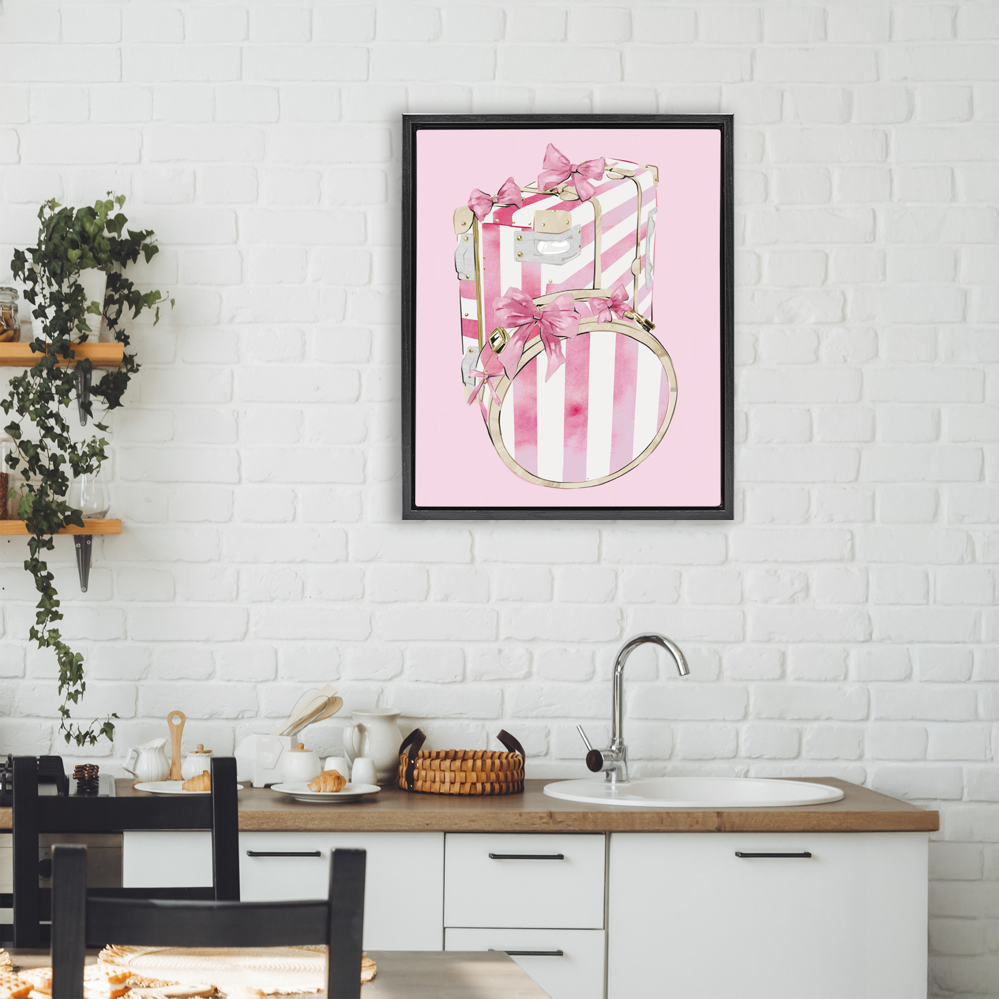 Pastel Stripe Luggage Black Framed Floater Canvas Wall Art, design by Ziwei Li