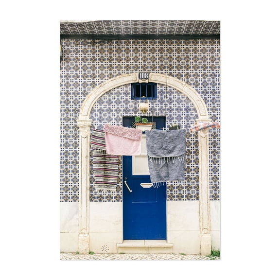 Blue Door in Portugal - Lisbon Portugal Photography Architecture Pattern Street Photography Travel Poster Vintage Rustic Cityscape Unframed Wall Art Print 4 x 6 inches