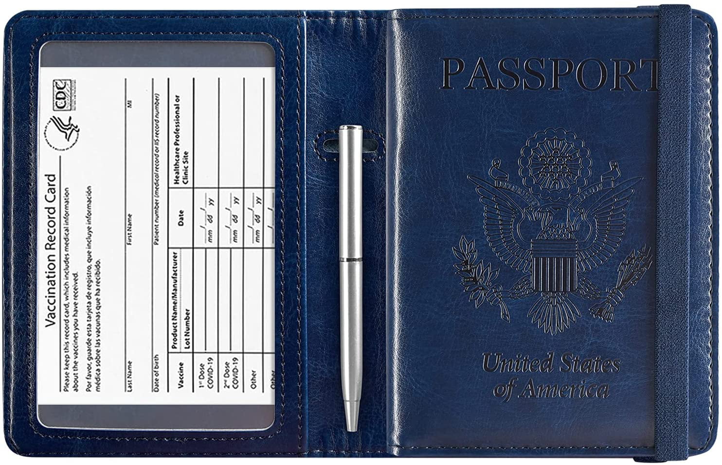 Vaccination Card Protection Slot US Passport Leather Holder Cover Combo for Travel Women & Men Coffee 