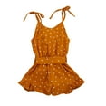 thumbnail image 4 of Zanarzt Little Girl Jumper Outfits Girls Summer Jumpsuits Spaghetti Strap Sleeveless Loose Romper Short Pants with Pockets Orange,18-24 Months, 4 of 5