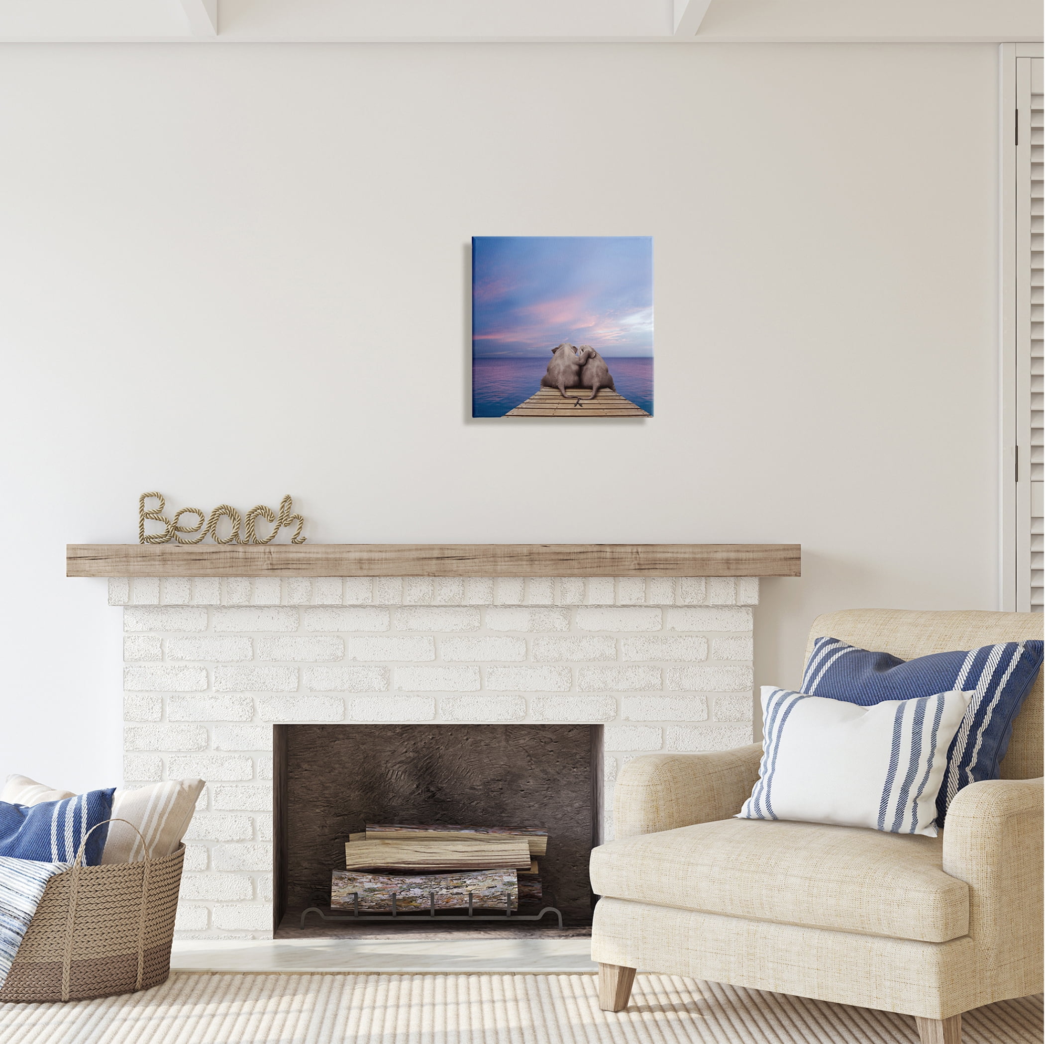 Stupell Industries Elephants Cuddling on Dock Animals & Insects Painting Gallery Wrapped Canvas Print Wall Art, 17 x 17
