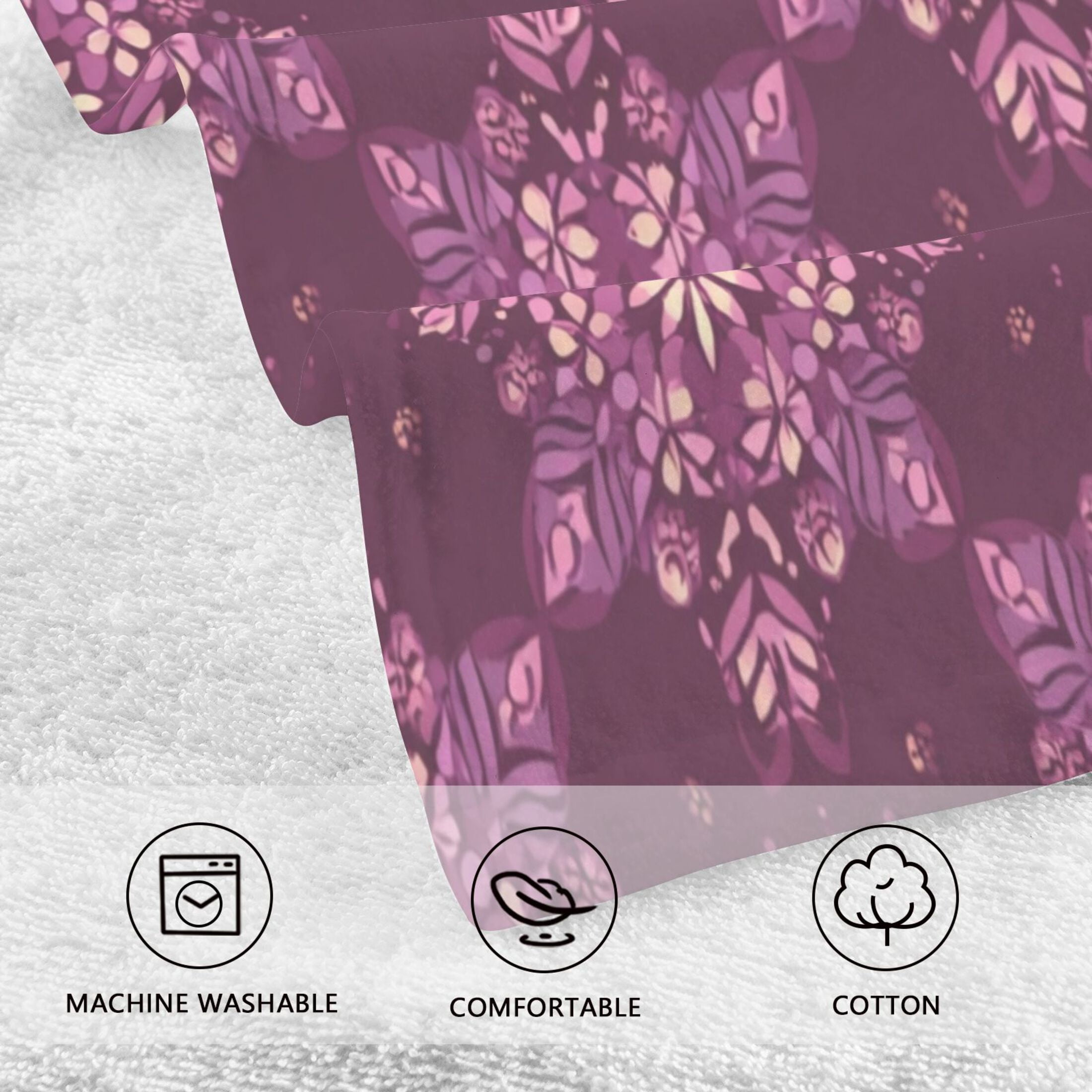 2 Pieces of Cotton Towel Face Towel Set Hand Towel Bath Towel Cotton Bath Towel Sets Plum Purple Geometric Blooms