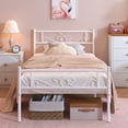 thumbnail image 2 of Yoneston Twin Size Metal Platform Bed Frame with Headboard for Kids, Teens, Adult Bedroom Furniture, White, 2 of 12