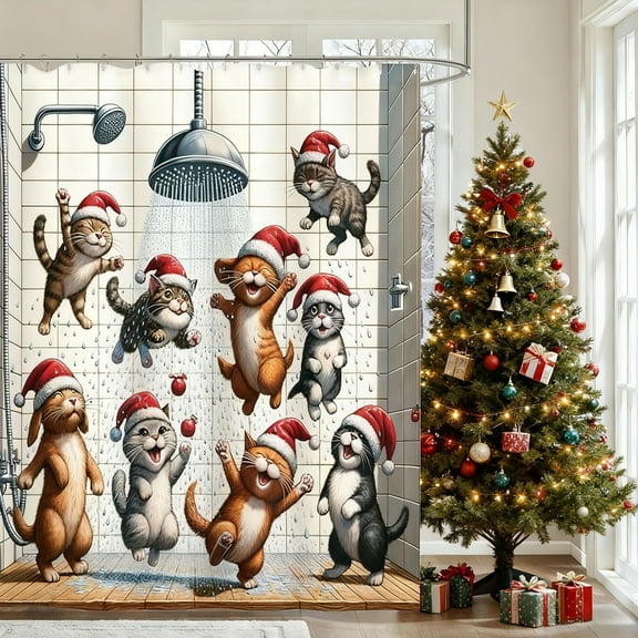 Upgraded Shower Curtain With Classic Bathroom Fabric With No Punching And 12 Hooks G