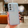 thumbnail image 3 of Compatible with Samsung Galaxy S21 Ultra Case 6.8",Glitter Clear Bling Star Transparent Matte Cute Curly Wave Frame Camera Cover Protection Shockproof Bumper Phone Cover for Women (Blue), 3 of 12
