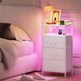 thumbnail image 2 of Eunos White Small Nightstand with Charging Station, 3 Fabric Drawer Dresser for Bedroom with LED and Handle, 2 of 8