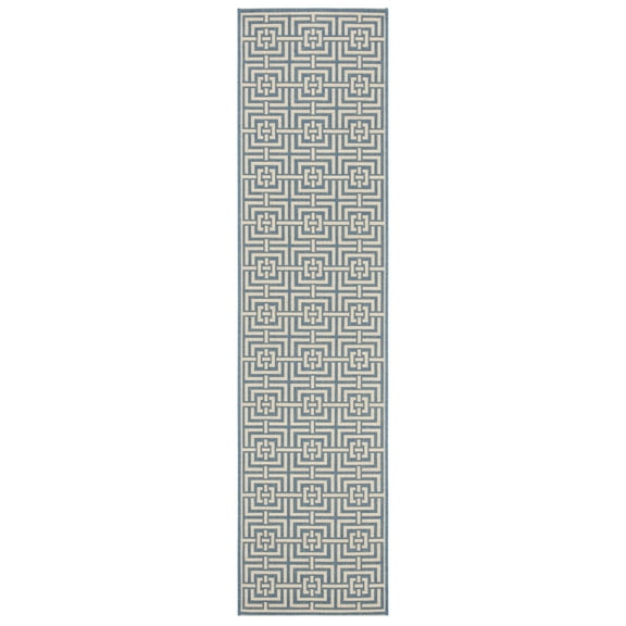 SAFAVIEH Beach House Bethanie Geometric Indoor/Outdoor Runner Rug, Blue/Creme, 2'2" x 6'