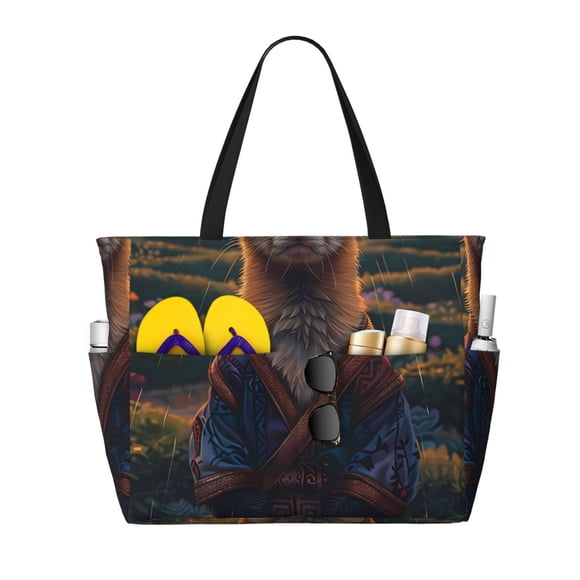 Disketp Garden Meditating Weasel Bolsa de Playa de Gran Capacidad, Bolso Impermeable y a Prueba de Arena para Mujer, Ideal para Playa, Piscina y Natación