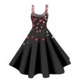 thumbnail image 4 of LWavelet 2026 Valentine's Casual Brunch Spaghetti Strap Dress, Heart Print Flowy Flared Sundress Valentine's Wear Black M, 4 of 4