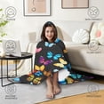 thumbnail image 4 of Wearable Blanket,Black Blue Yellow Butterfly Pattern Hooded Wearable Flannel Blanket for Adults & Teens with Buckle,Winter Poncho Shawl Wrap Cape,50"x60", 4 of 5