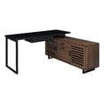 thumbnail image 1 of Doxx L Shape Computer Desk- 2 Doors Drawers Black Metal- Walnut Wood, 1 of 6