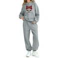 thumbnail image 4 of Gamivast Girls Christmas 2 Piece Outfits Snowman Face Bow Print Hooded Sweatshirt and Joggers Set Fleece Lined Pullover Holiday Winter Warm Clothes, 4 of 5