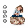 thumbnail image 2 of Moroccan Storage Toy Bag Chair, Tile Pattern with Squares of Various Sizes Eastern Inspired Oriental, Stuffed Animal Organizer Washable Bag, Large Size, Cream Dark Coral Brown, by Ambesonne, 2 of 3