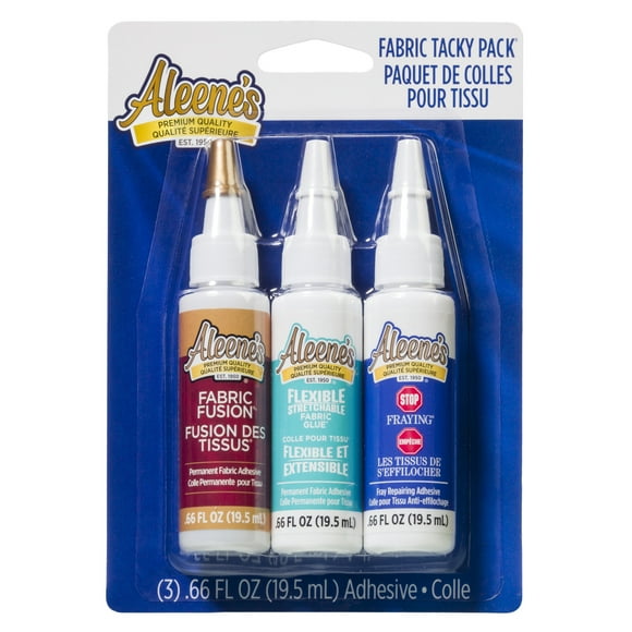 Lot d’essai Aleene's 3 pièces : Stop-Fraying, Fabric Fusion & Flexible Stretchable, 19.5 mL chacun, non toxique et lavable