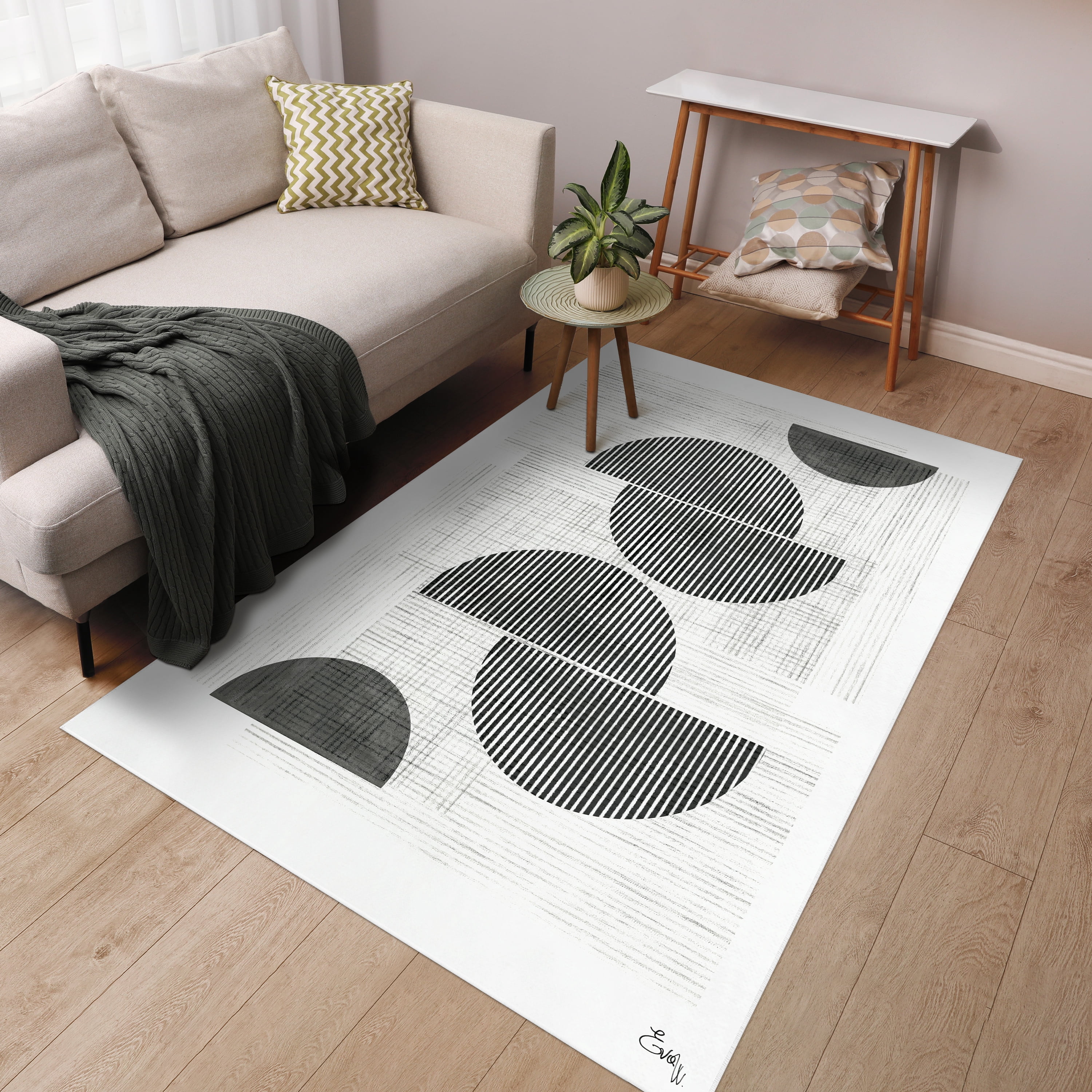 Retro Modern Washable Geometric Art Area Rug size 5'x8', Power-loomed, Heavenly Softness with Non-Slipping Backing